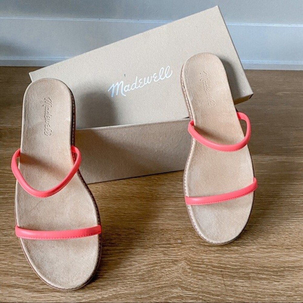 Madewell Coral Pink Two-Strap Slide Sandals